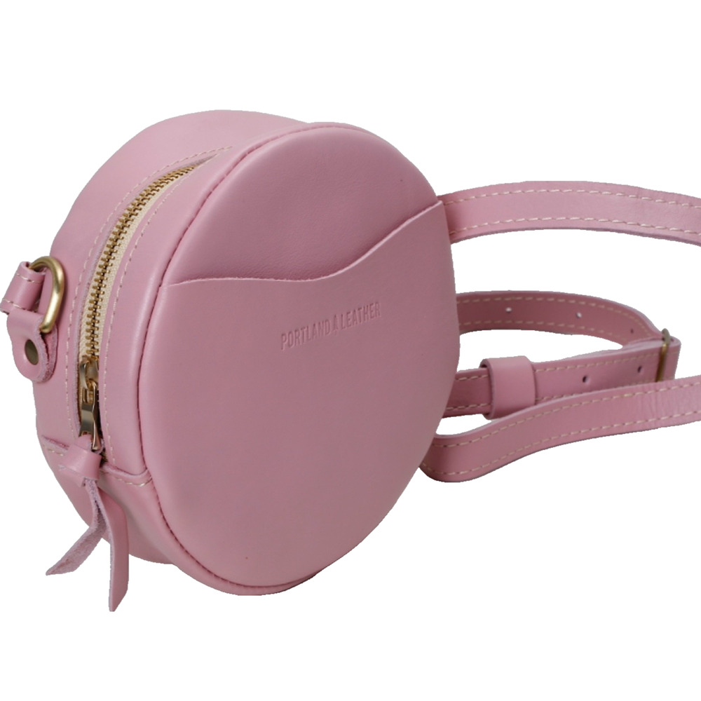 Portland Leather Round Shoulder Bag Pink Leather Zipper Crossbody Classic